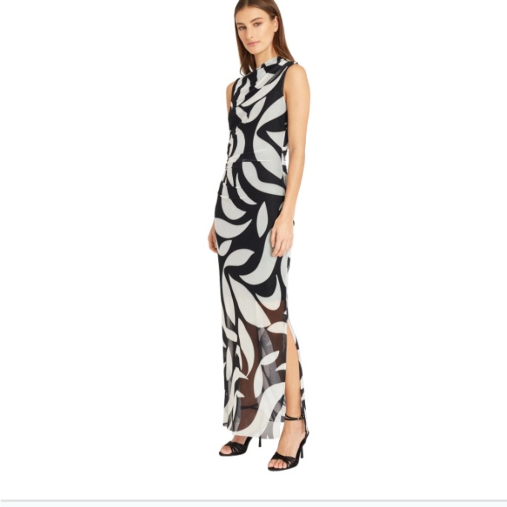 Donna Morgan Elegant Black and Gray Patterned Dress
